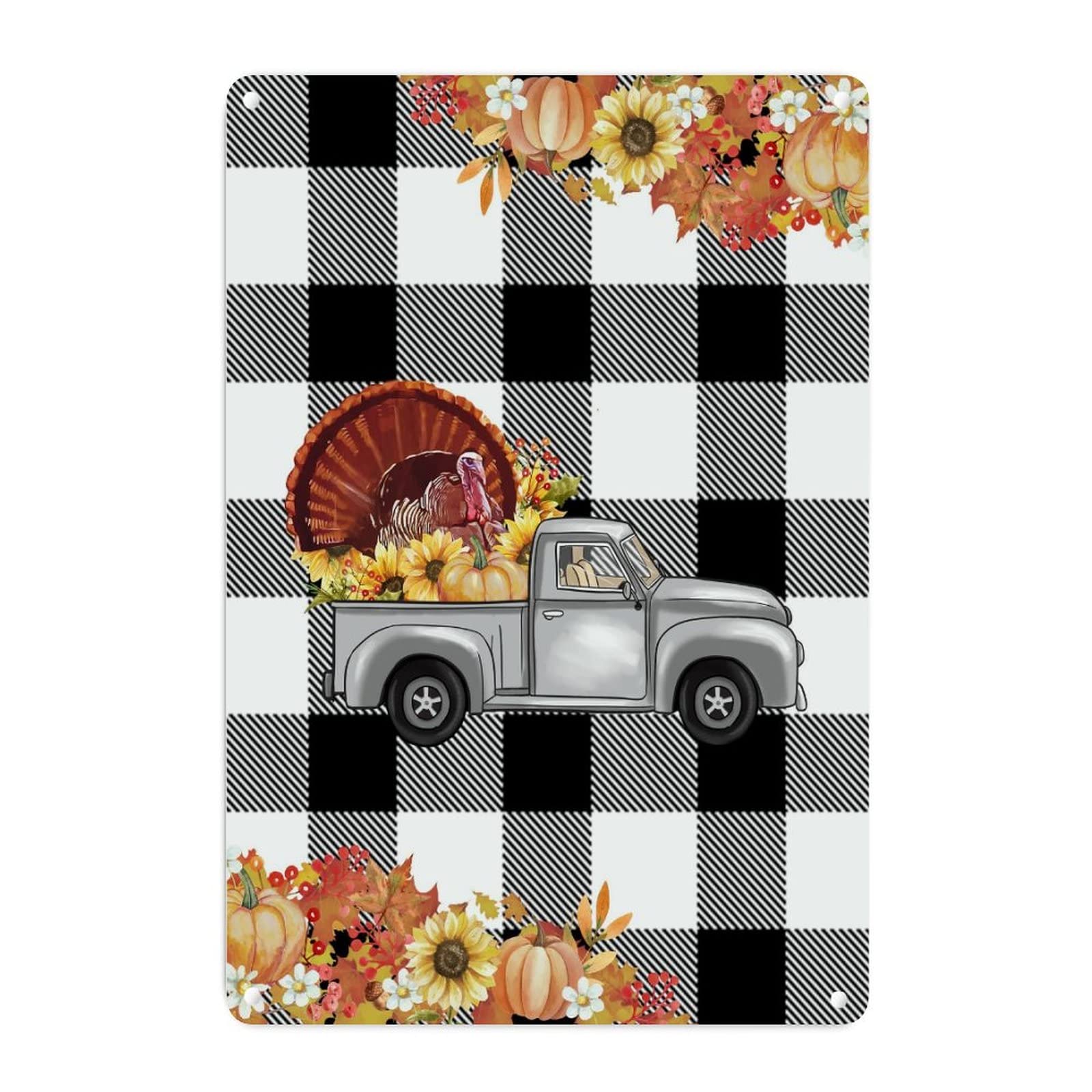 Décoration murale en métal Thanksgiving à carreaux chic 45 cm
