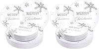 Vista 7 de WDF 50 platos de plástico plateado de Navidad, platos de plástico con copos de nieve, platos desechables blancos y plateados pesados para Navidad
