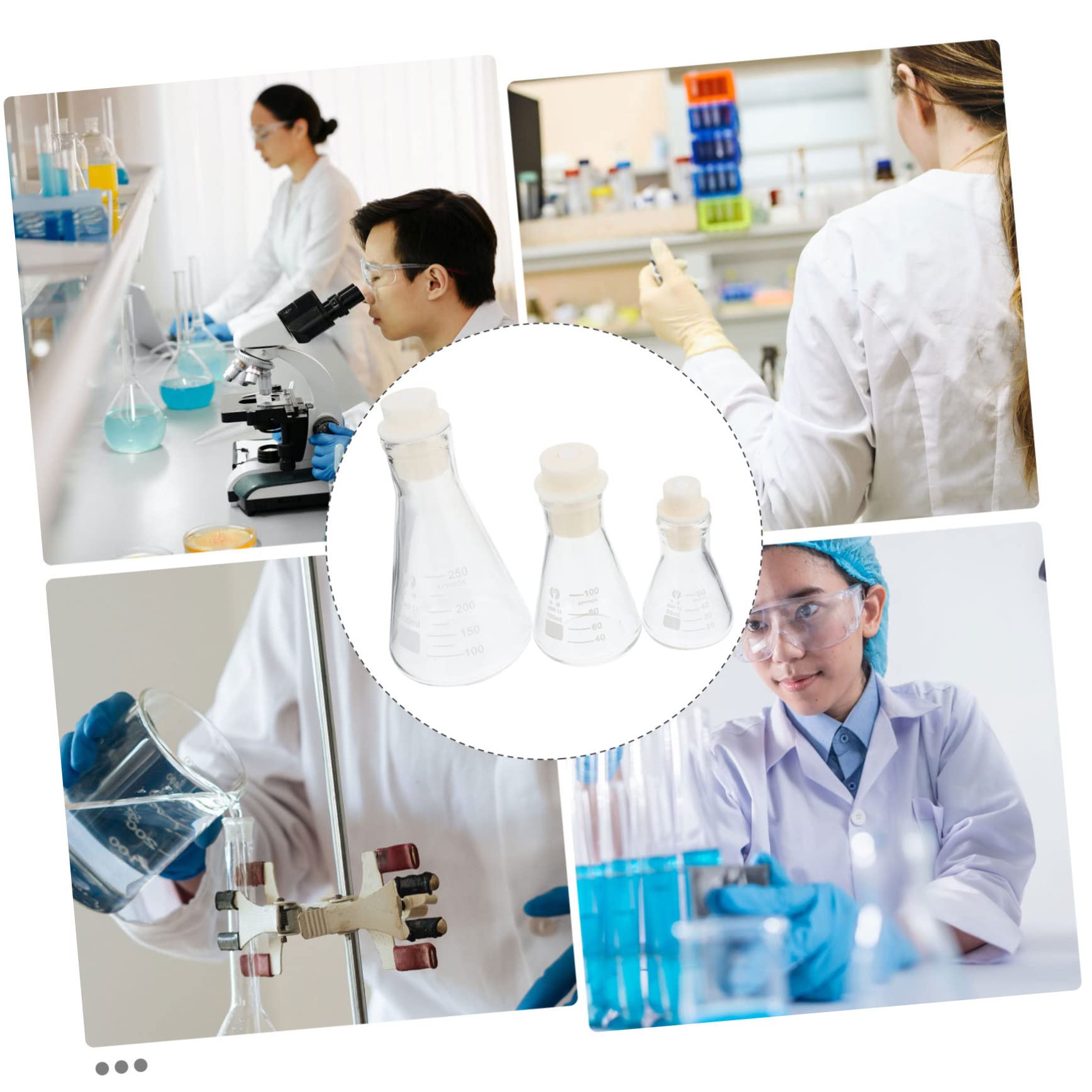 SOLUSTRE Matraz Cónico de Vidrio 3 Piezas con Tapón para Laboratorio