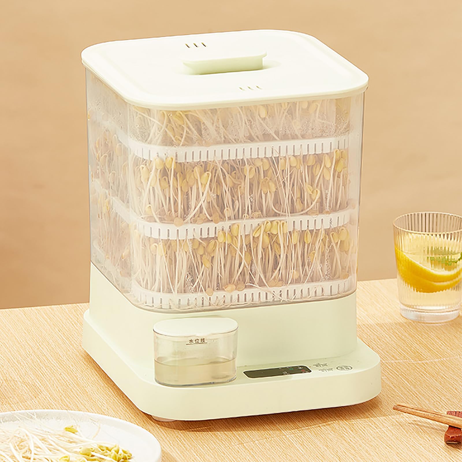 Macchina per la coltivazione di germogli di fagioli, 3 strati con serbatoio d'acqua da 1,5 l, spruzzatura automatica a 360° per germogli di soia, yogurt, vino di riso, facile da usare e pulire