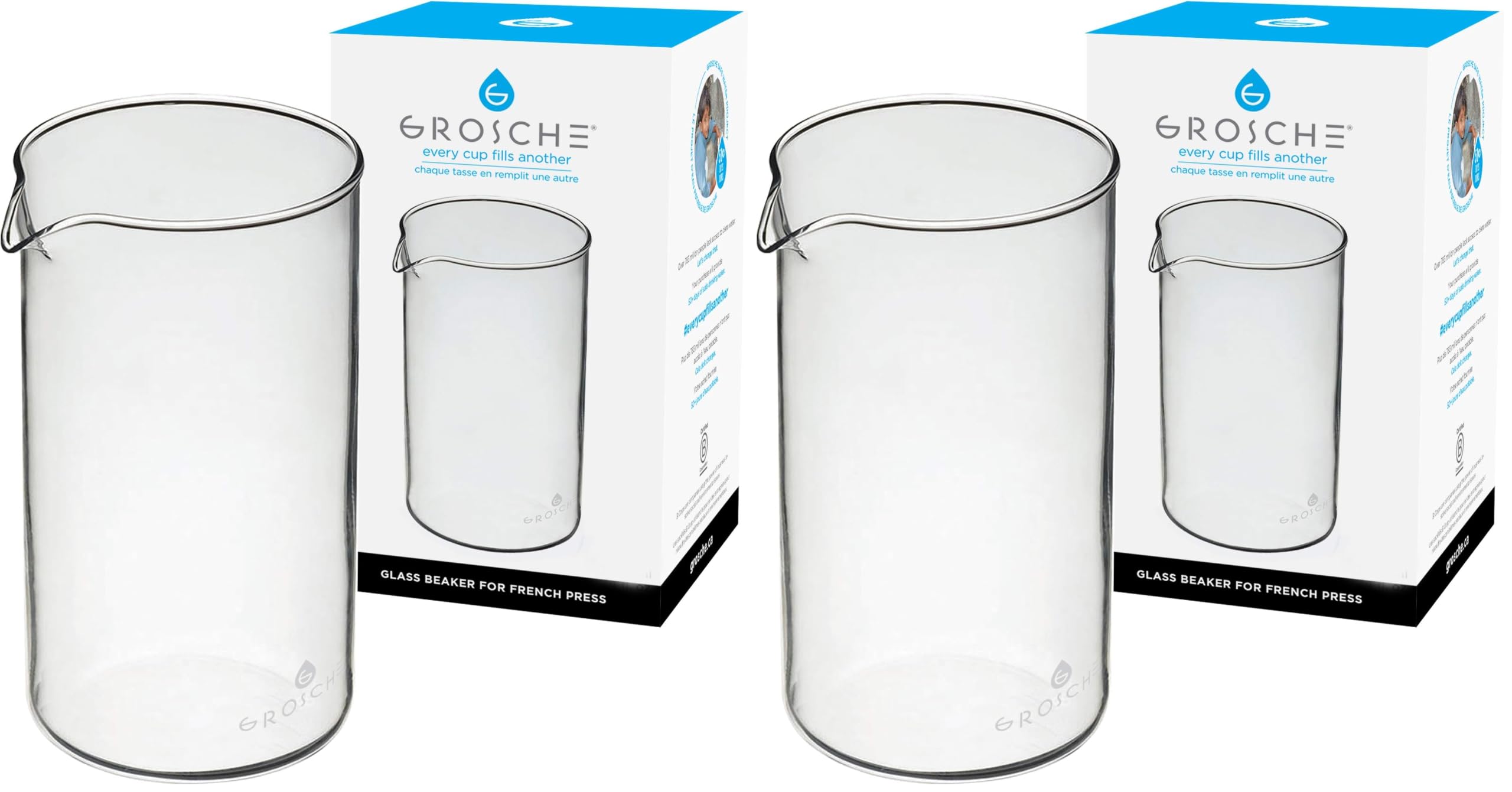 GROSCHE Borosilicate 3.3 Glass Universal Replacement Beaker for French Coffee and Tea Press Makers, 51 fl oz, Large (Pack of 2)
