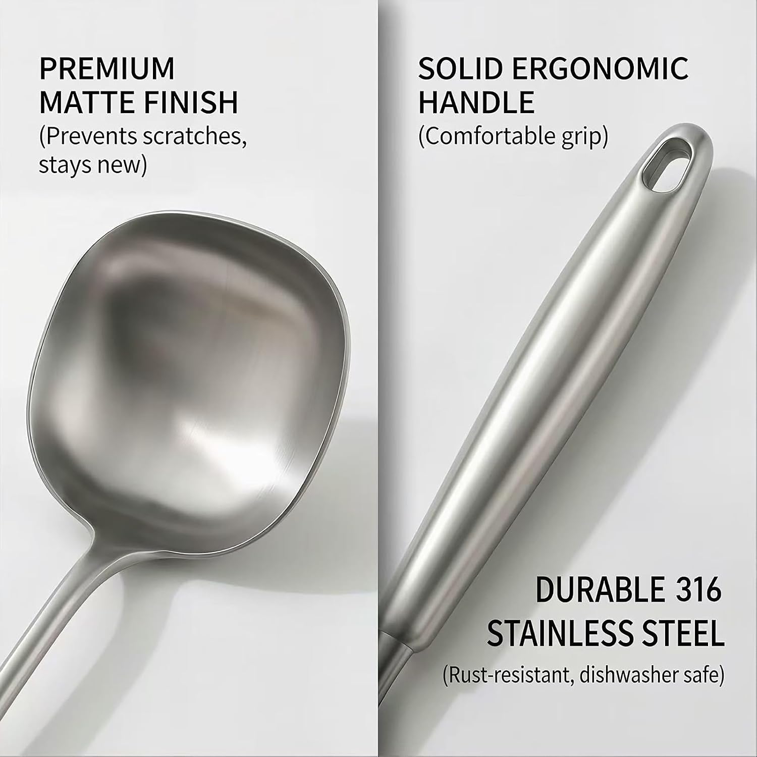 15.4" Large Soup Ladle,316 Stainless Steel Kitchen Ladle with Unique Square Head,Premium Matte Finish Gravy Ladle for Serving Stews,Soups&Sauces,Ergonomic Heat-Resistant Handle Soup Spoon