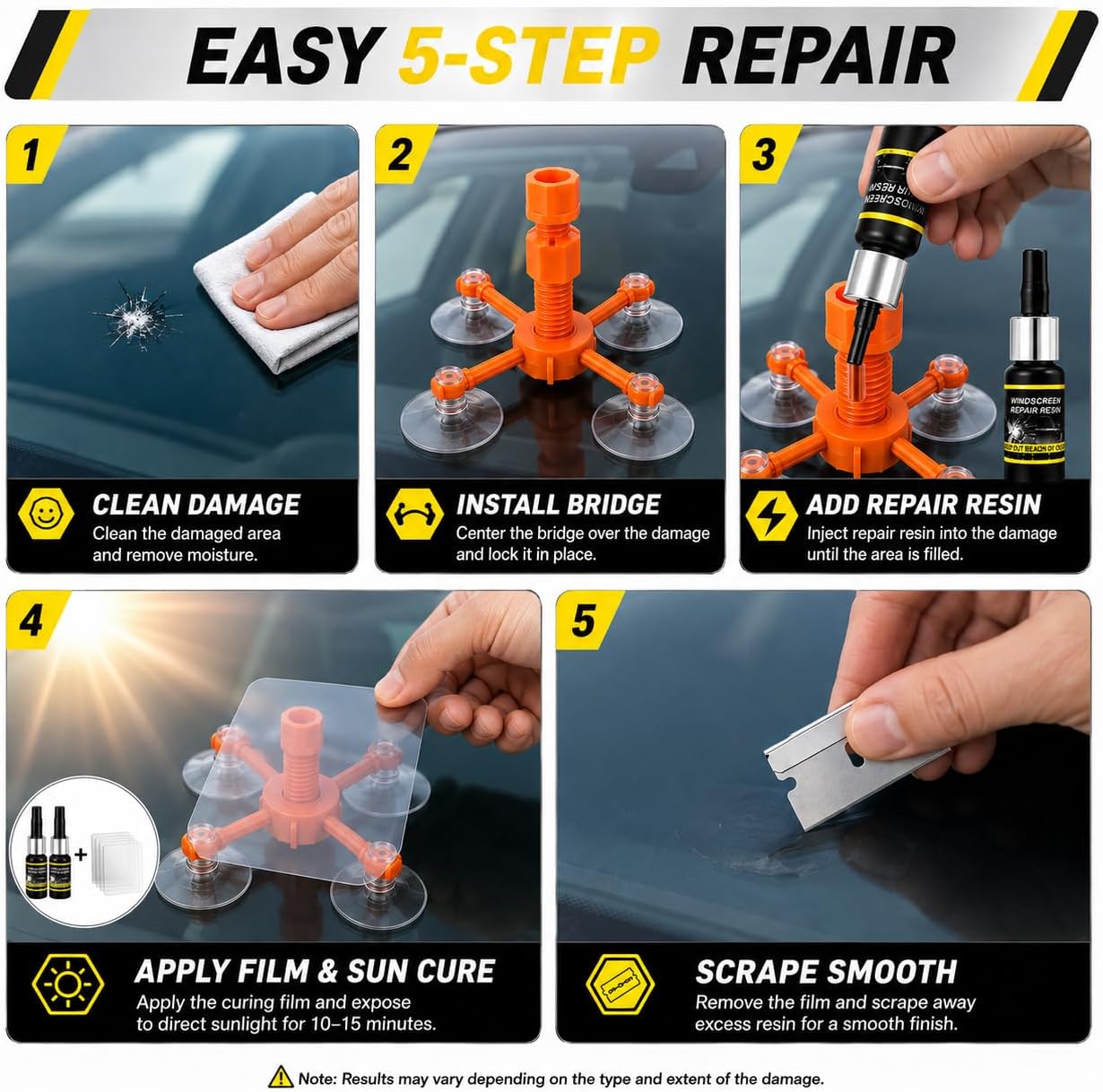 2 Pack Car Windshield Repair Fluid Kit - Glass Crack & Chip Care Liquid with Applicator Tool for Auto Front Glass, Sunroofs, and Side Windows