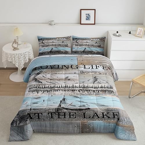 Erosebridal Lake House - Juego de edredón de tamaño Queen, juego de ropa de cama rústica para niños, adolescentes, adultos, mujeres, juegos de