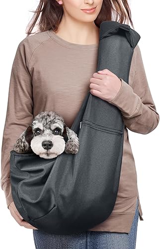 AOFOOK Correa de hombro acolchada ajustable para perros y gatos con bolsillo de malla para viajes al aire libre morado claro - gris talla S - hasta