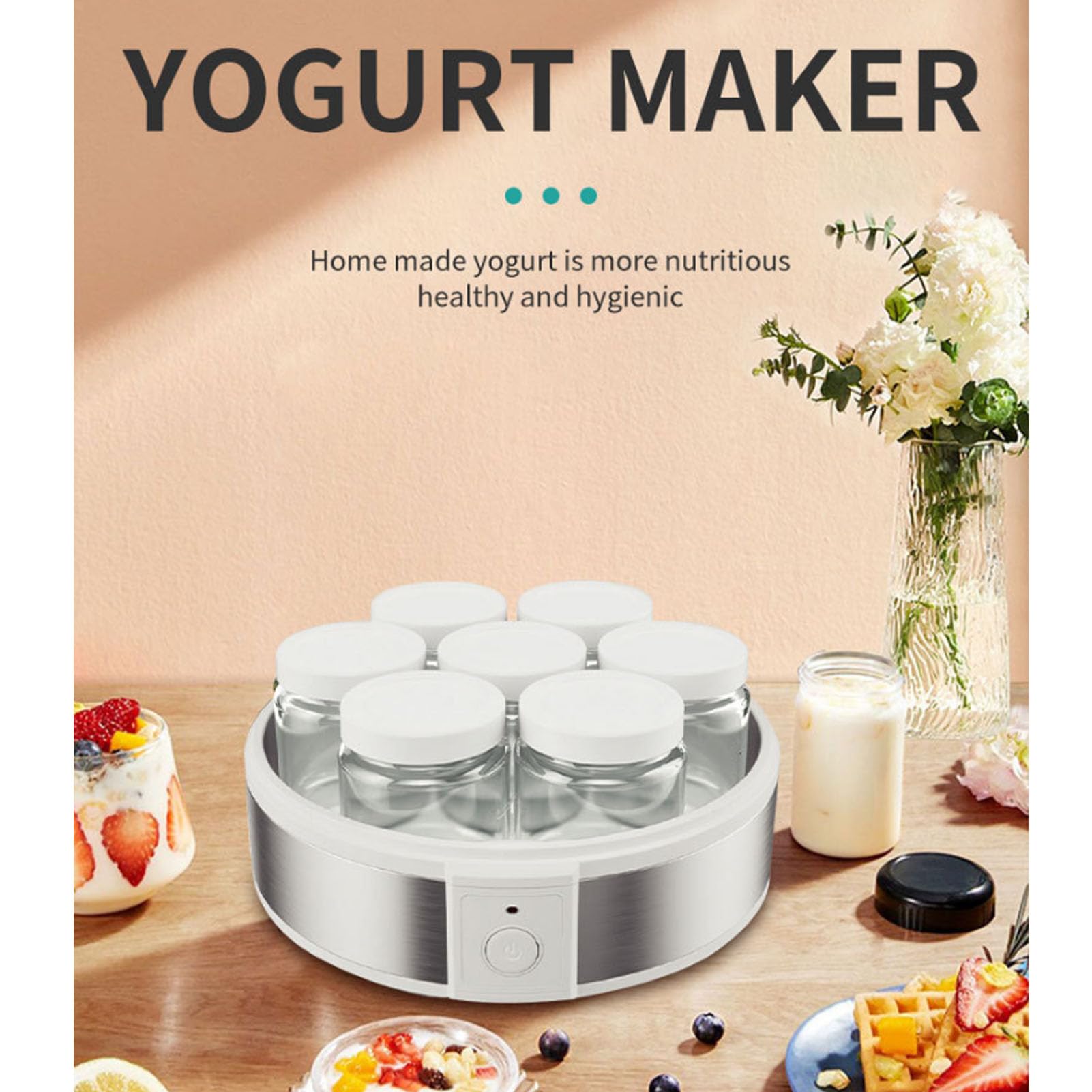 Haofy Yogurtiera 7 Vasetti di Vetro con Controllo della Temperatura per Yogurt Greco Fatto in Casa, Snack Salutari, Cucine Compatte, Vita in, Uso Quotidiano