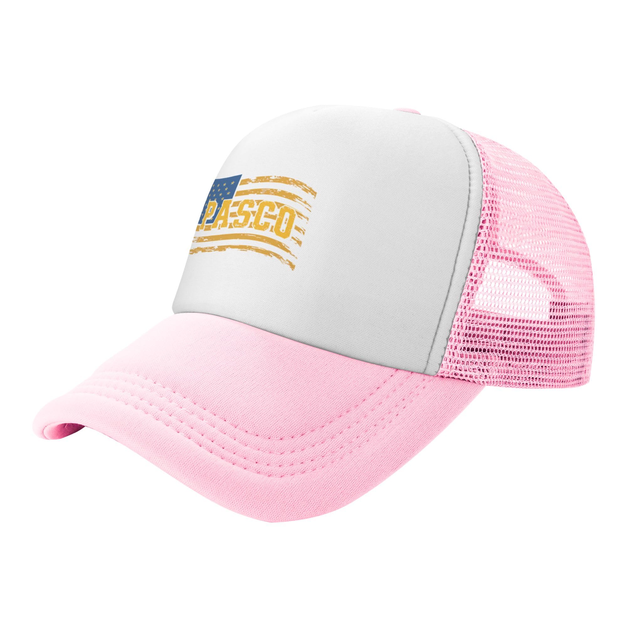 Greenchant Pasco Trucker Hat Blue Yellow Kids Hats Adjustable Mesh Baseball Cap - Pink