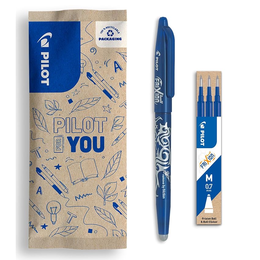 PILOT - Set di 1 FriXion Ball 07 + 1 set di 3 Ricariche - Penna a Inchiostro termico Cancellabile
