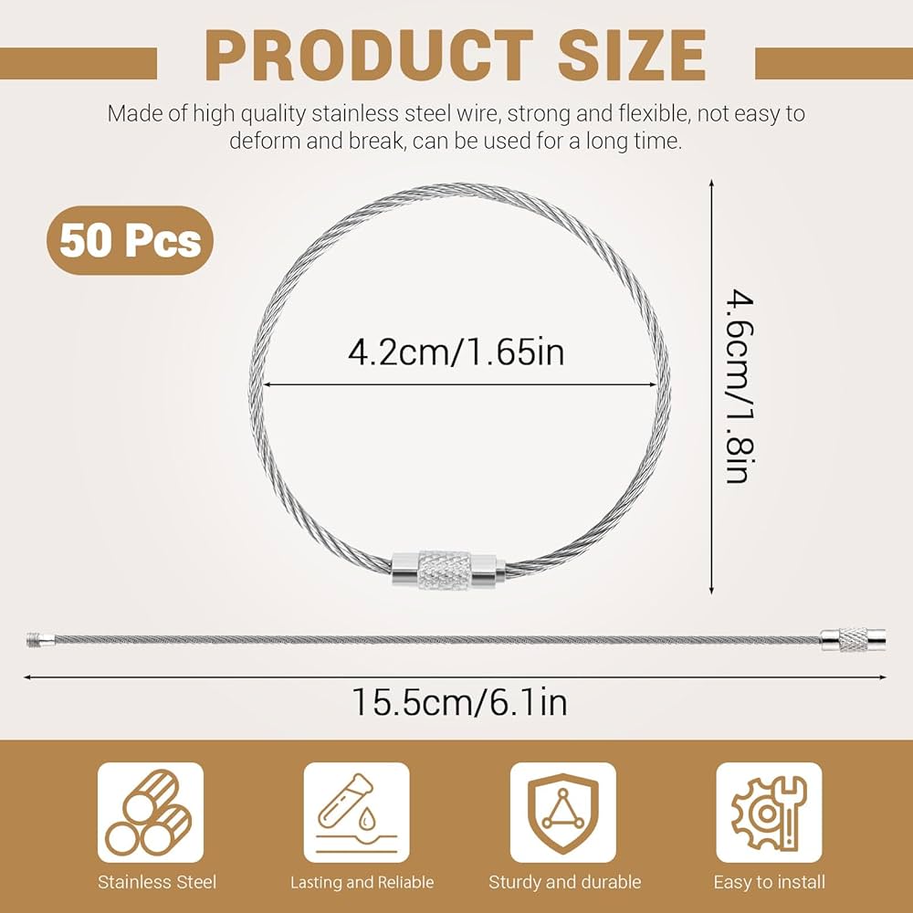 小物 issy ASTIMESA 50 Pack Silver Stainless Steel Wire Keychain Cable