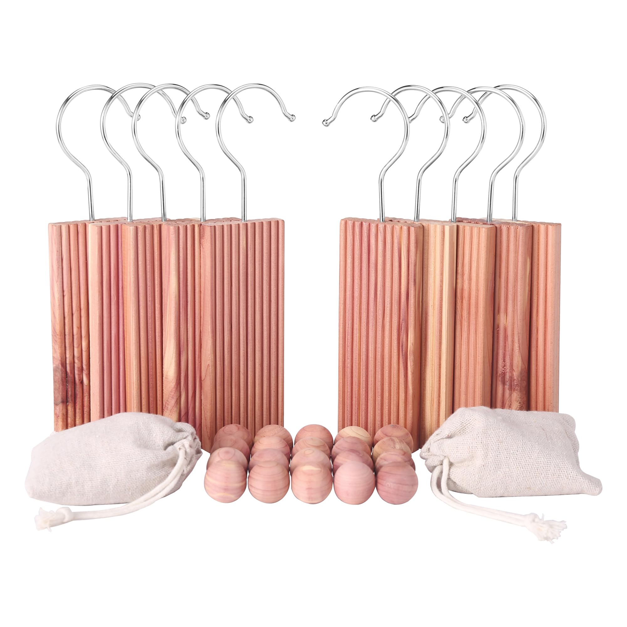Brite Lightingtech Cedar Blocks for Clothes Storage, Red Cedar Hang Ups 10pcs Cedar Balls 20pcs and Cedar Chip Bags 2pcs for Closet Storage Totally 32PCs