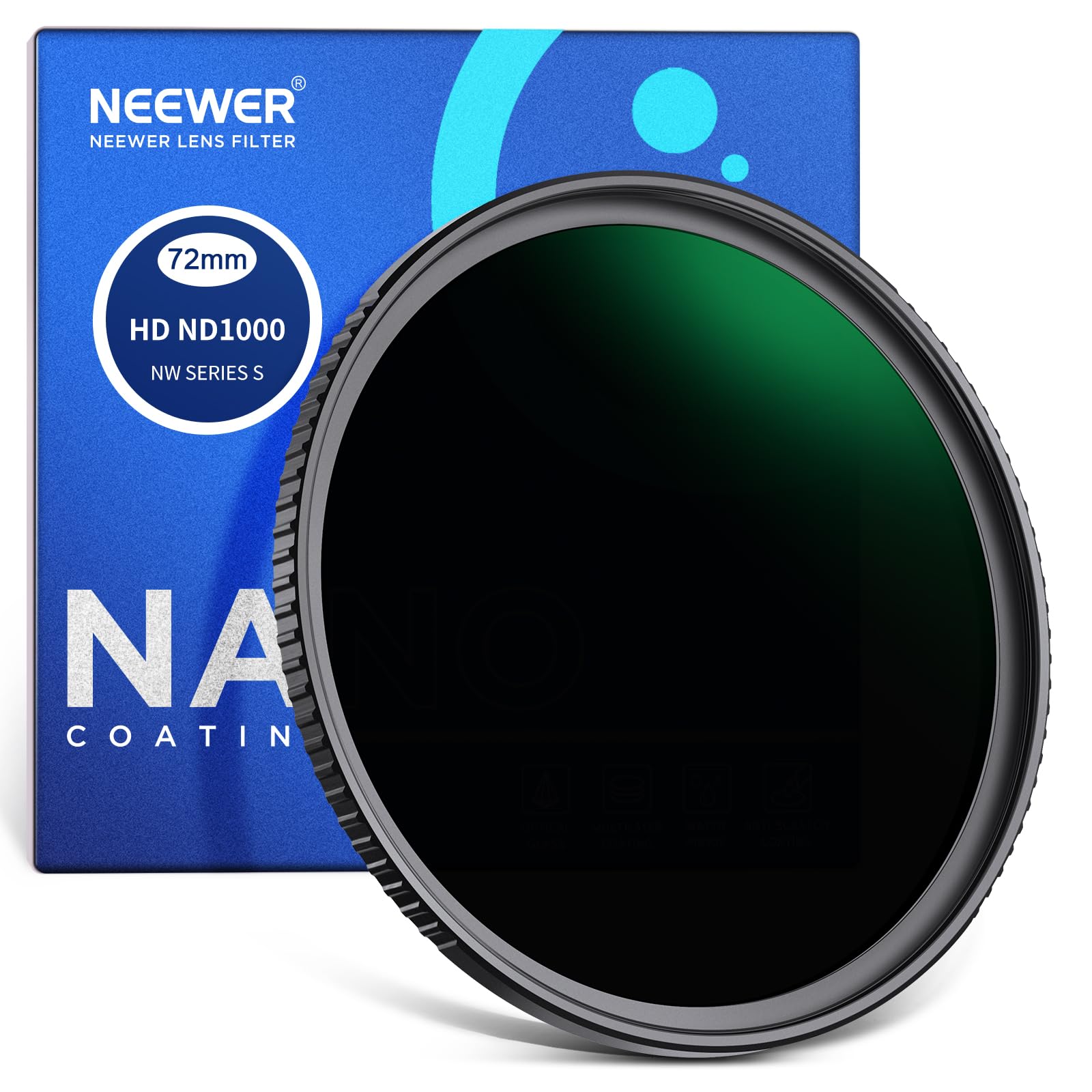 NEEWER Filtro ND 72mm ND1000, Vetro Ottico HD/multistrato/ultra sottile/idrorepellente/resistente ai graffi