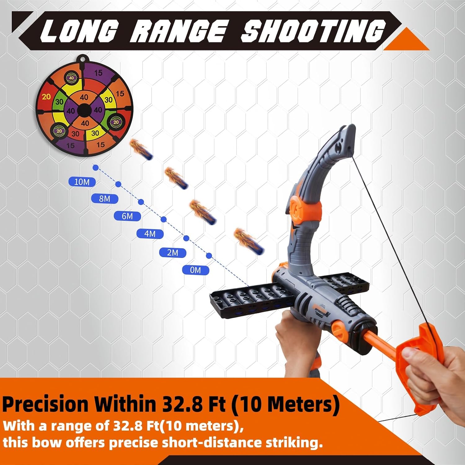 Toy Bow and Arrow for Nerf Gun Bullets, 12-Dart Clip Shot Foam Bullet Toy Archery Set with 36 Foam Darts 1 Goggle and Target, Birthday Gifts Party Game (Grey)