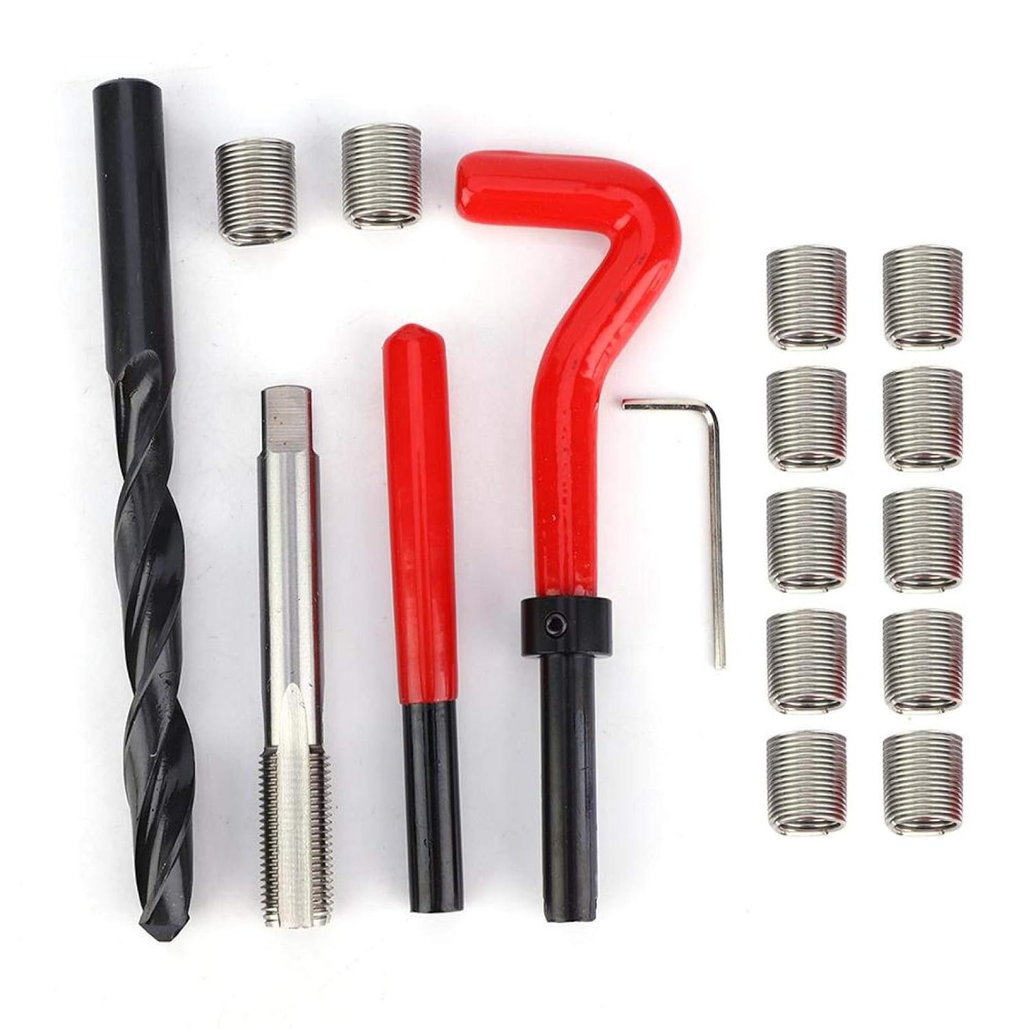 Jeanoko 17Pcs Thread Repair Kit x 1.25 Threaded Inserts Stainless Steel Twisted Drill Wrench Threaded Insert Tools Set for Automotive Repairing