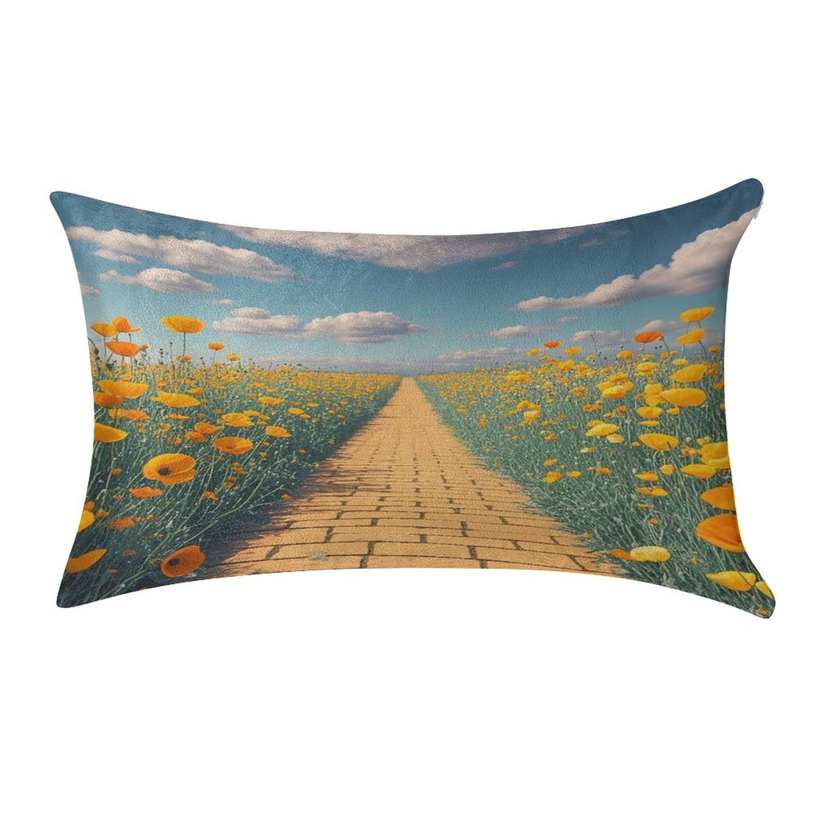 FekiLoot Poppies Field Yellow Brick Road Pillow Covers Luxury Velvet Oblong Pillowcases Rectangular Throw Pillows Case Decorative Velvet Cushion Covers Ultra Soft Lumbar Pillow Shells 12 X 20 in