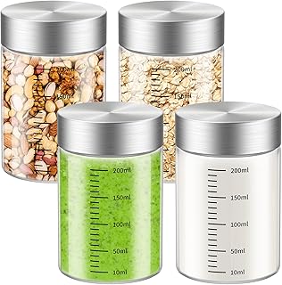 8 Oz Glass Juice Bottles, 4 Pack Glass Bottles with Lids, BPA Free, Borosilicate Glass, Leak Proof Lids for Juicing, Smoothies, Infused Water, Beverage Storage, Shaker Bottles