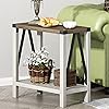 ChooChoo Farmhouse End Table for Small Spaces, Narrow Side End Table with Storage Shelf, Rustic A-Design Nightstand Sofa Table for Living Room, Bedroom (White & Brown)