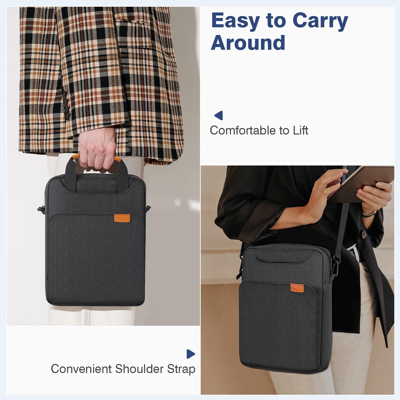 MoKo 13 Inch Tablet Shoulder Sleeve Bag, Fits 13 Inch New iPad Pro M5 & Air M3 2025, iPad Pro 12.9 inch M2&M1, Surface Laptop Go 12.4", Galaxy Tab S8+/S9+ 12.4" 2022/2023, Black & Gray - Image 7