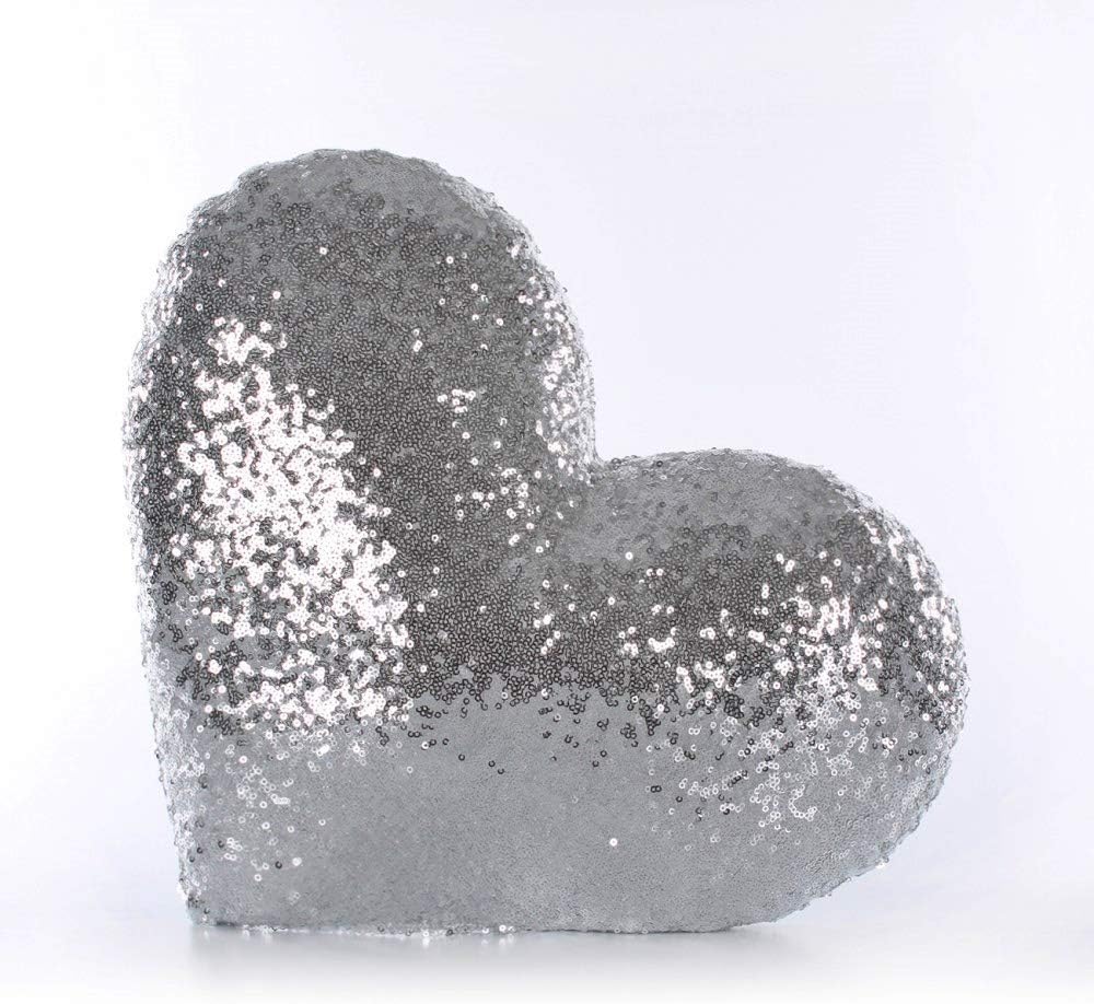 Silver Sequins Pillow, Heart Cushion,Silver Heart Pillow, Sequin Throw Pillow, Master Bedroom Pillow, Teen Girl Room Decor, Sparkly Pillows