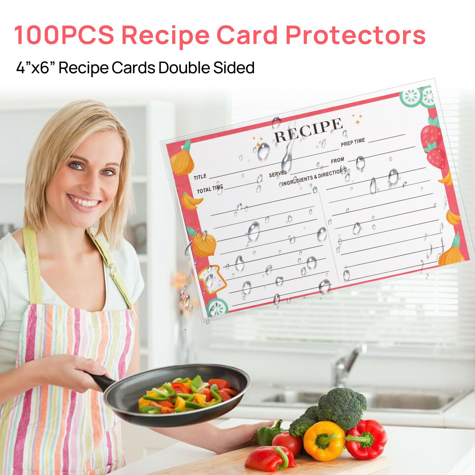 HVSWLY 100PCS Recipe Card Protectors - 4x6 Waterproof Clear Covers, Plastic Sleeves for Cards, Protect Your Recipes From Kitchen Messes - Image 7