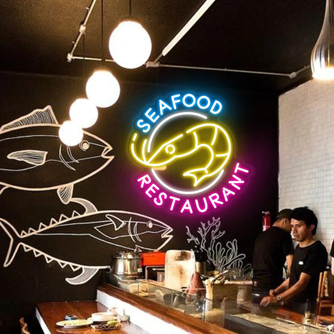 Seafood Restaurant Neon Sign, Custom Sea Food Shop Shrimp LED Neon Light Home Wall Decor Beach House Beer Bar Decoration Shrimp Lover Gift