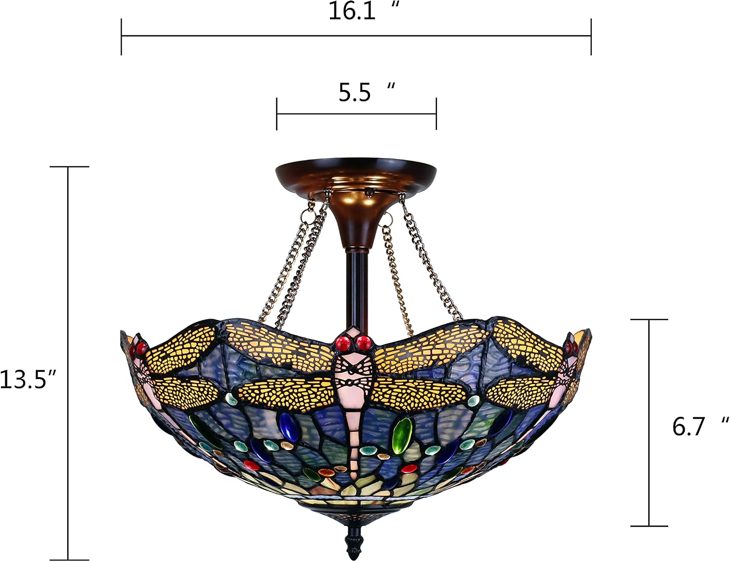 Chloe Lighting SUNNIVA Dragonfly Tiffany-Style Dark Bronze 2 Light Semi-Flush Ceiling Fixture 16" Wide