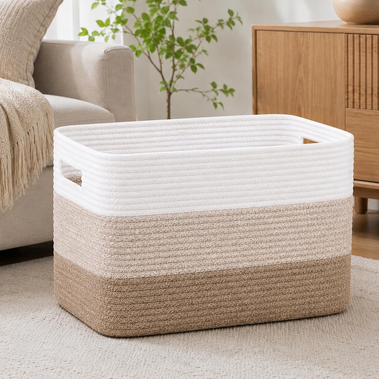 Huglux Woven Blanket Basket, 72L Large Storage Basket with Handles