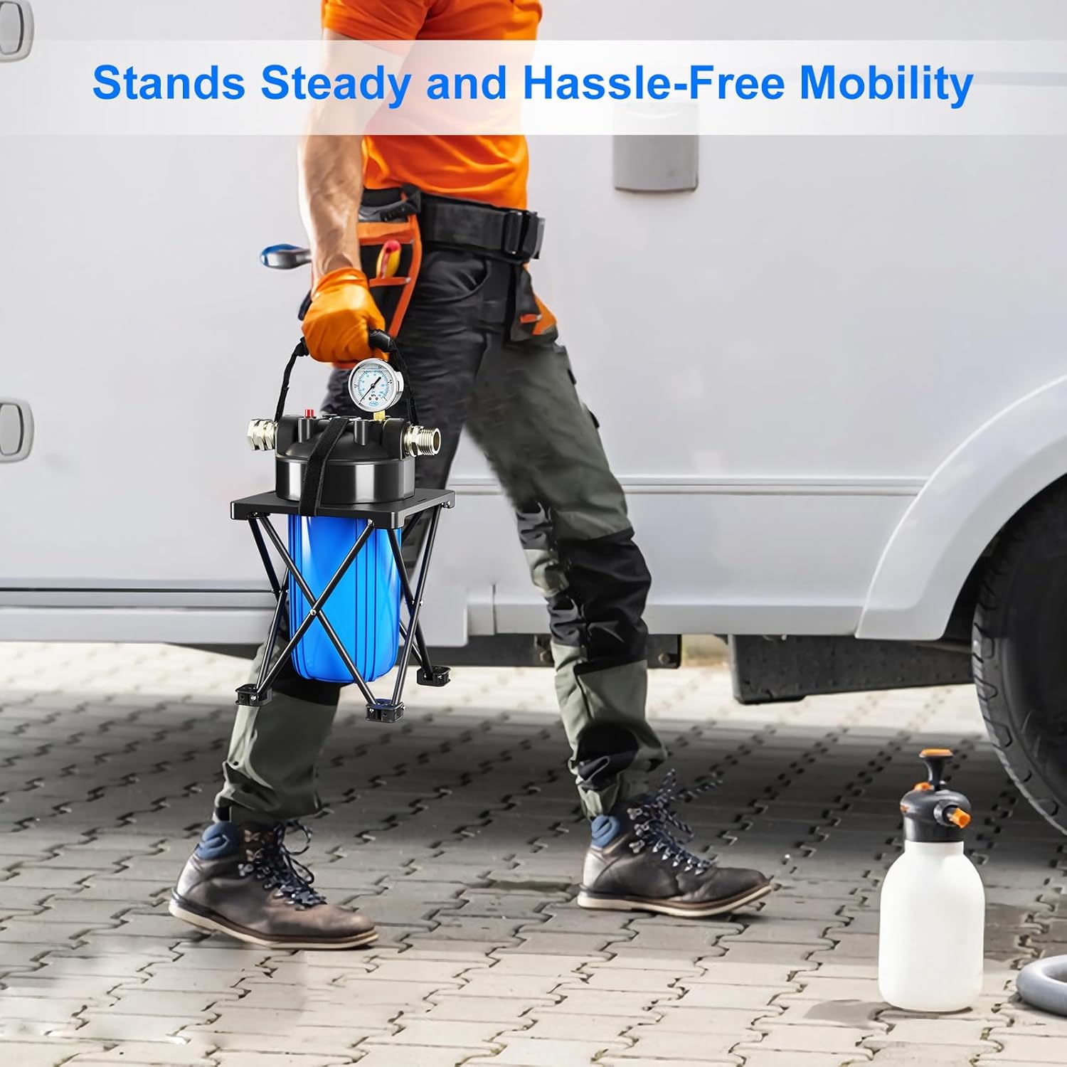 6-Layer RV Water Filter with Stand and Pressure Gauge, 3/4" GHT Metal Threads Inline Water Filter, Removes Sediments, Chlorine, VOCs, Heavy Metals, Bad Taste, Odor, and More