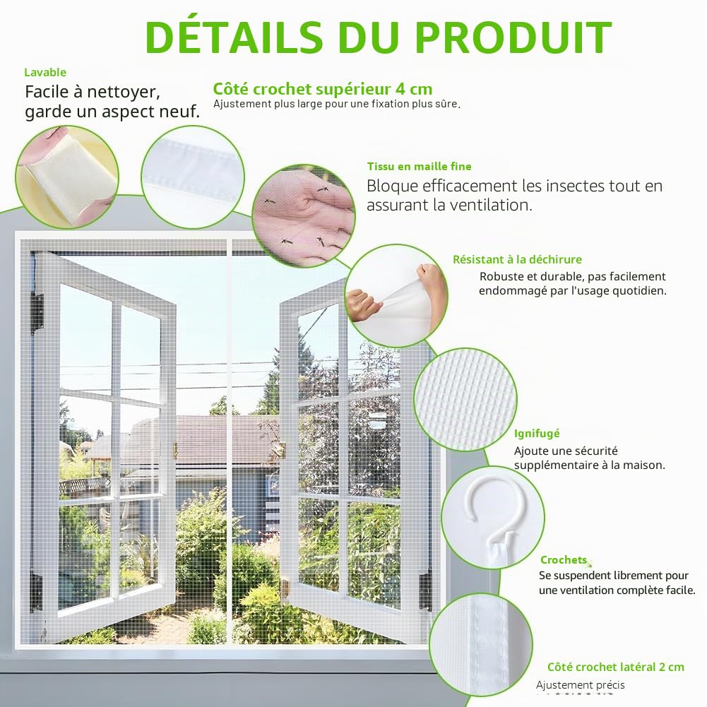 Moustiquaire Fenêtre Magnétique, 120x120cm Auto-AdhéSif en Maille Rideau Aimantée Anti Moustique, Fermeture Automatique, Amovible, Anti Moustique Fenetre pour Tout Type de Fenêtre(Blanc)