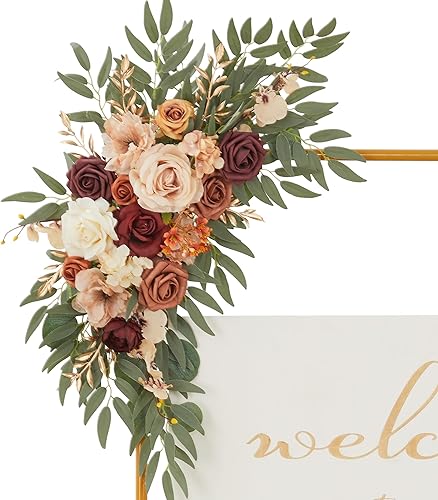 Miniatura 10 de Ting's time Kit de 2 flores de arco de boda para fiesta de boda, letrero de bienvenida floral, decoración de recepción, decoración floral, flor de