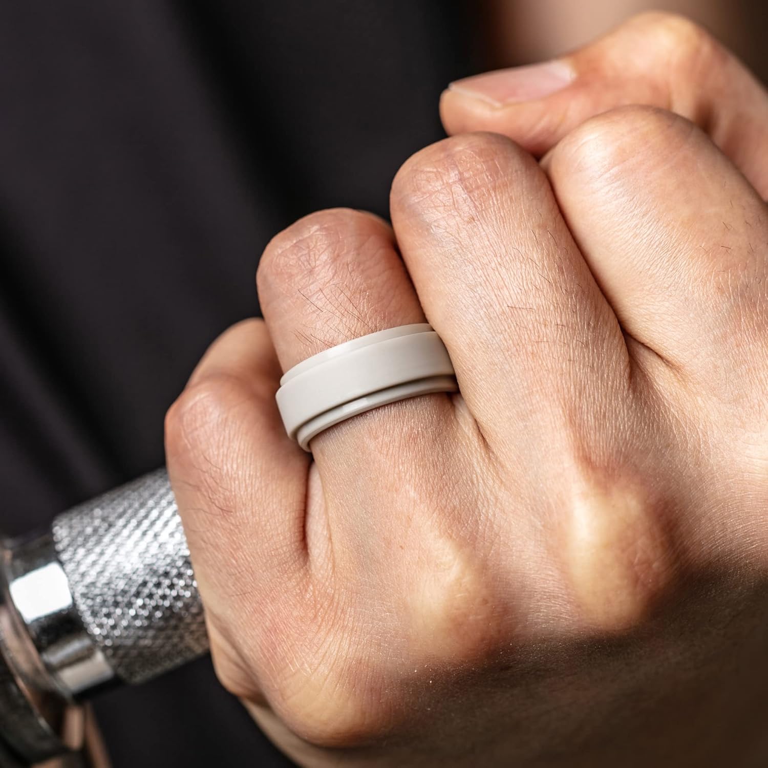 Saco Band Silicone Ring Wedding Band for Men - 8.8mm Width 2.3mm Thick (Light Grey B - Size 14.5-15 (23.06mm)) - Image 2