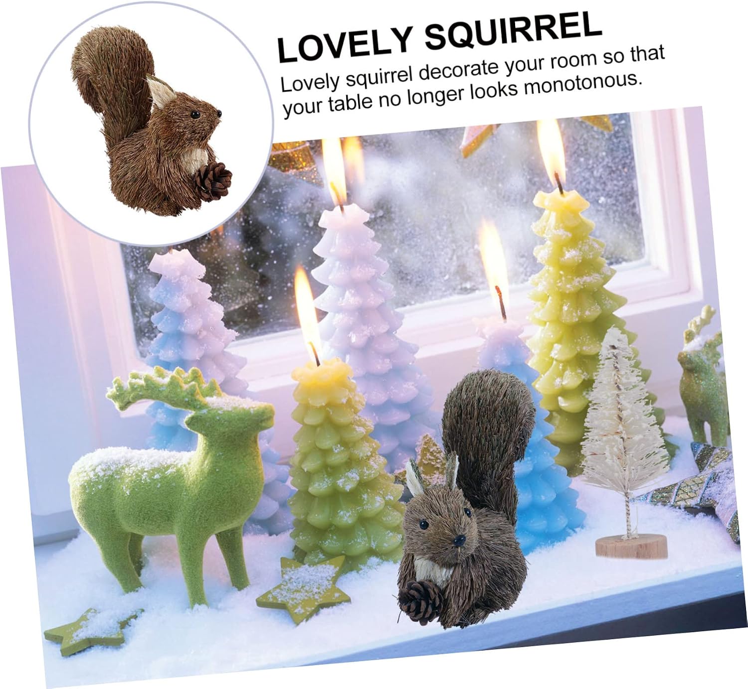 Artibetter Christmas Squirrel Figurine Christmas Squirrel Decoration Ation Ornament Straw