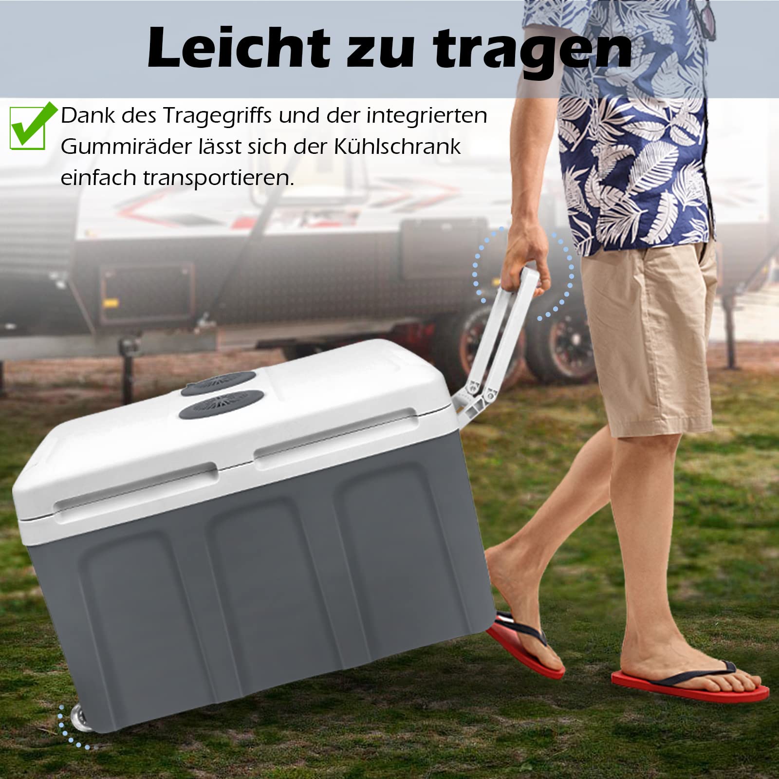 UISEBRT 48 Liter Kühlbox mit Rollen Tragbare Mini-Kühlschrank 12V 220V Thermo-Elektrisch Kühl- und Warmhaltefunktion ECO-Modus für Auto Boot Camping Grau