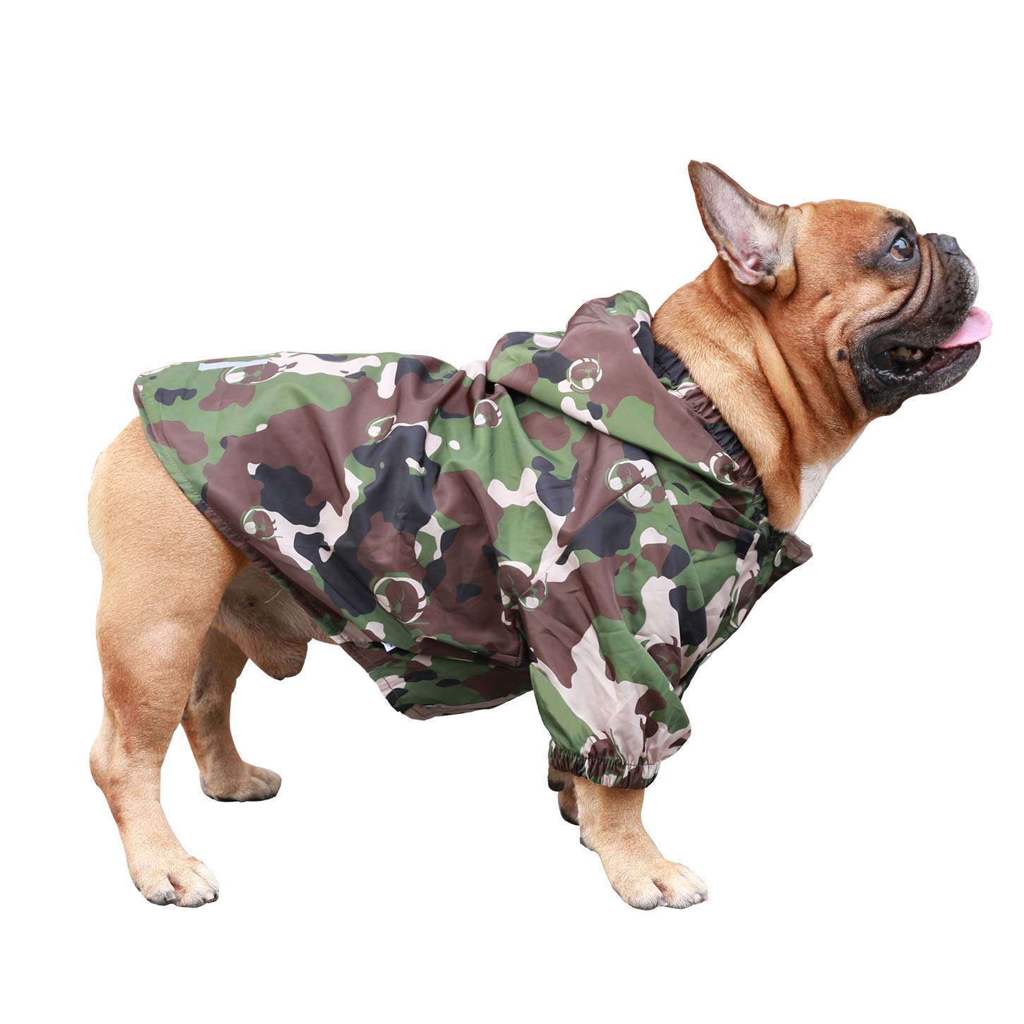 iChoue Dog Raincoat Lightweight Windbreaker Hooded Jacket for French bullodg Pug Corgi Outdoor Water Resistant Coat - Camouflage/Size S