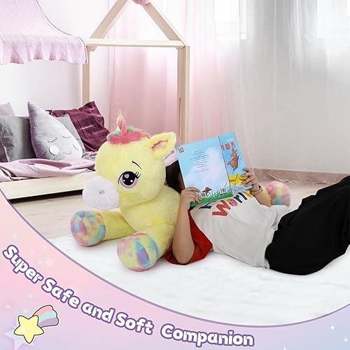 Miniatura 5 de MaoGoLan Almohada de peluche de unicornio grande de 43 pulgadas, almohada de felpa gigante llena de 5.4 libras de algodón, almohada grande de