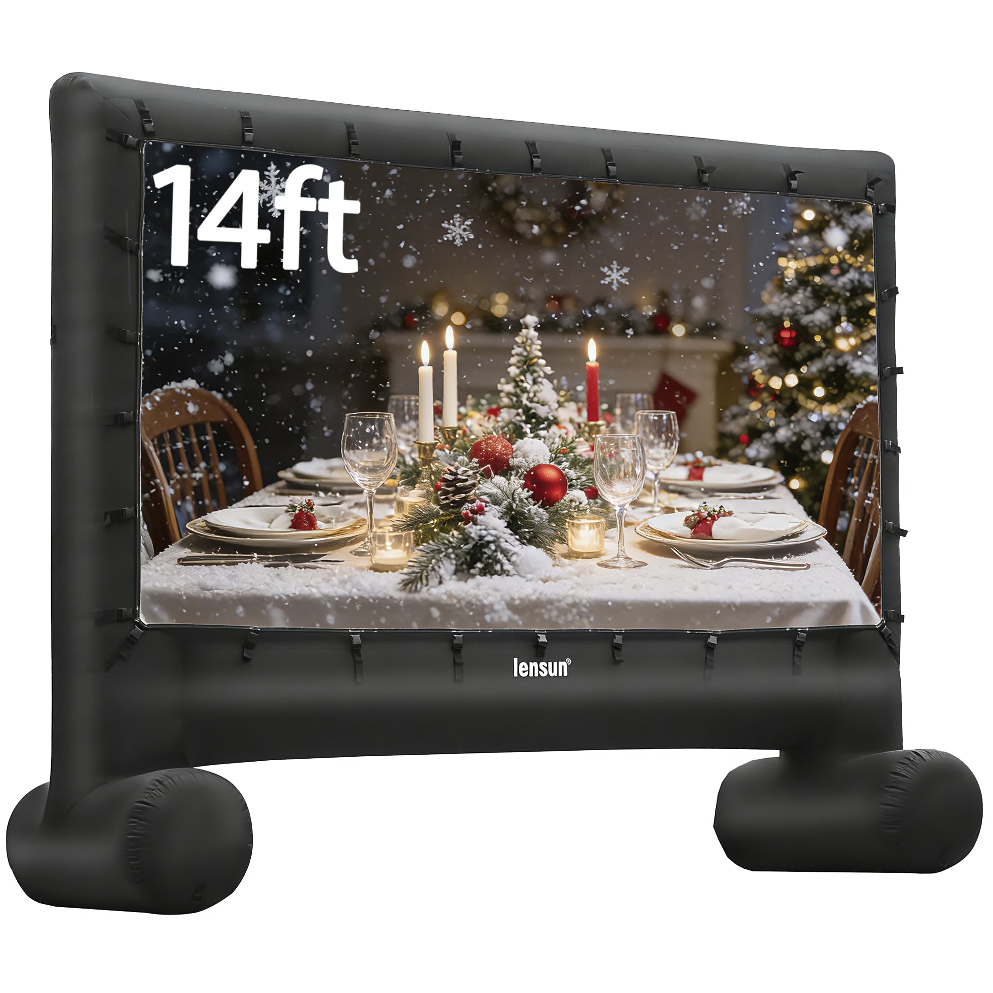 LENSUN 14 Feet Inflatable Projector Screen with Carry Bag & Tube Leg Support, Giant Front/Rear Projection Movie Screen for Backyard, Camping, Parties and Home Theater Entertainment