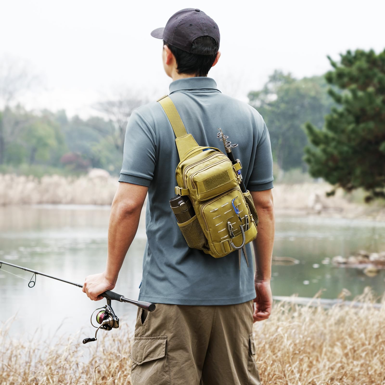 THKFISH Bolsa de Pesca Impermeable con Caja, Mochila y Bolsa de Hombro para Equipo, Camuflaje, Deportivo