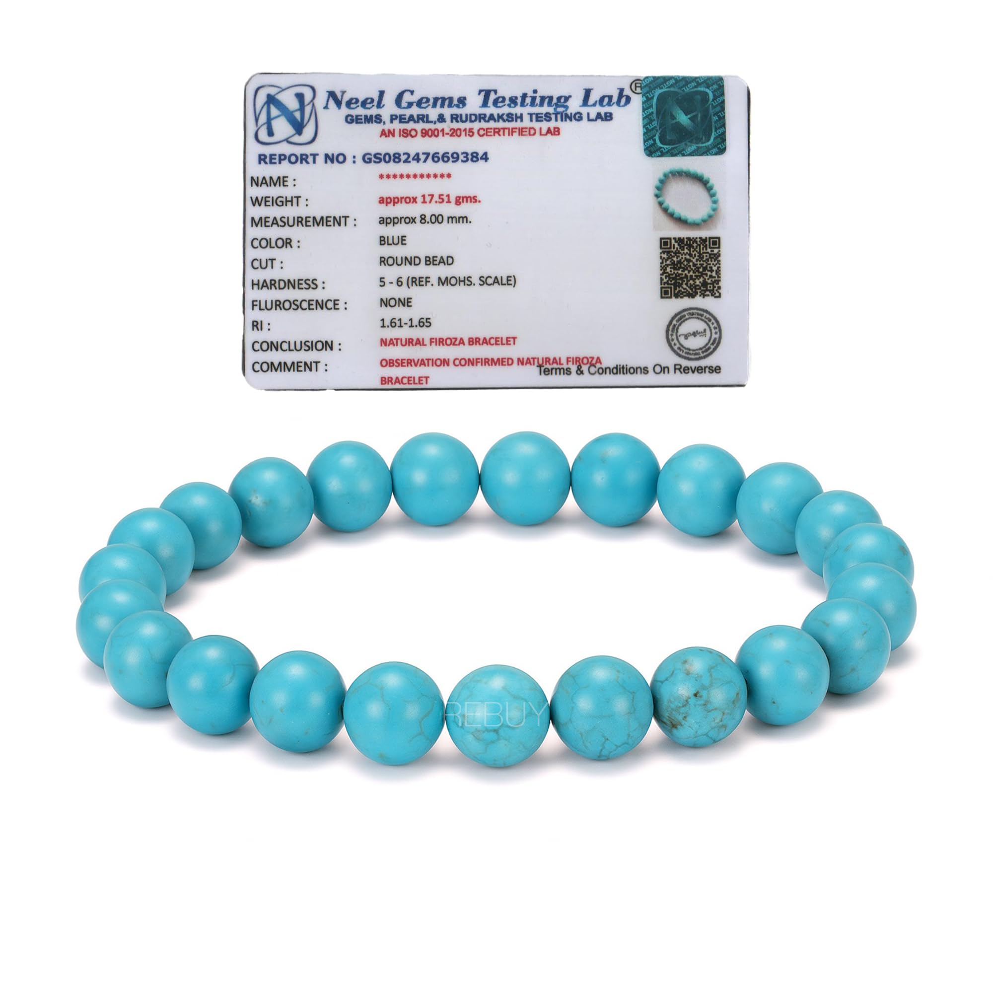 Turquoise Firoza Bracelet for Men & Women | Lab Certified Natural Crystal Healing Gemstone Attract Wealth & Money Postive Energy Good Luck Stone | Pack Of 1