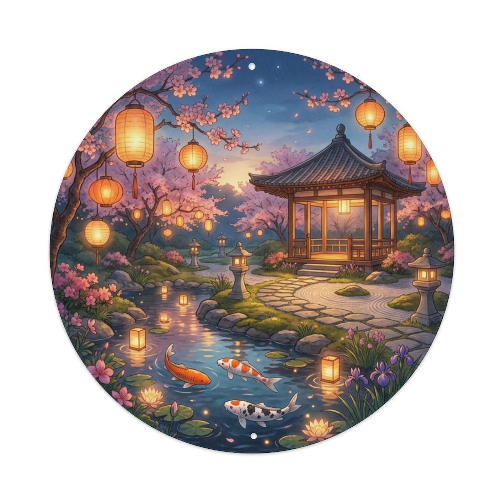 Tgrcjimh Style Metal Tin Sign Japanese Koi Fish Evening Lanterns Warm Glow