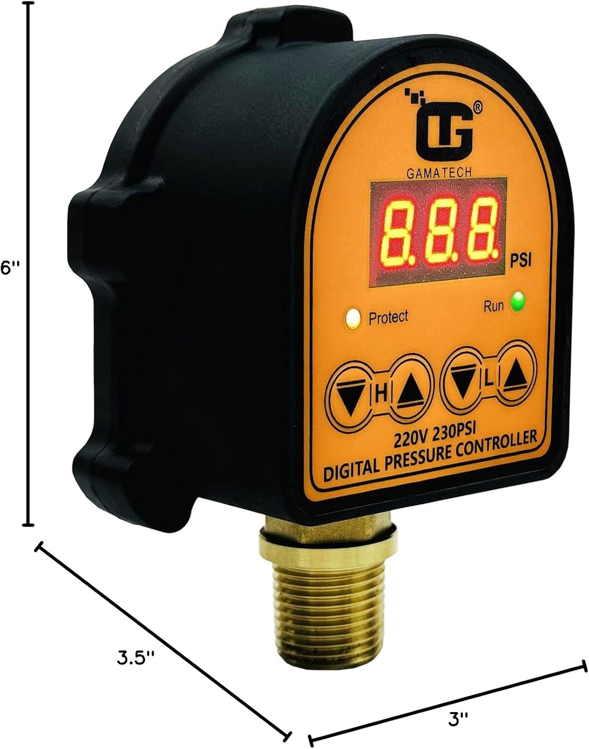 GamaTech 220V 230PSI Pressure Switch for Water Pump and Air Pump, Digital Adjustable Pressure Controller, 1/2" Male Npt