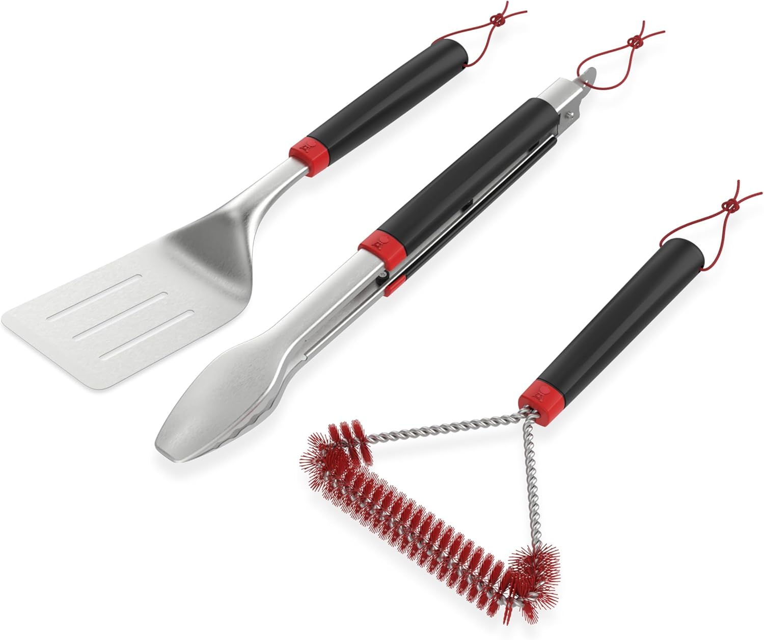 Weber 3‑Piece BBQ Tool Set – Stainless Steel Spatula, Locking Tongs & 12-Inch Cold‑Clean Nylon Grill Brush with Hanging Loops