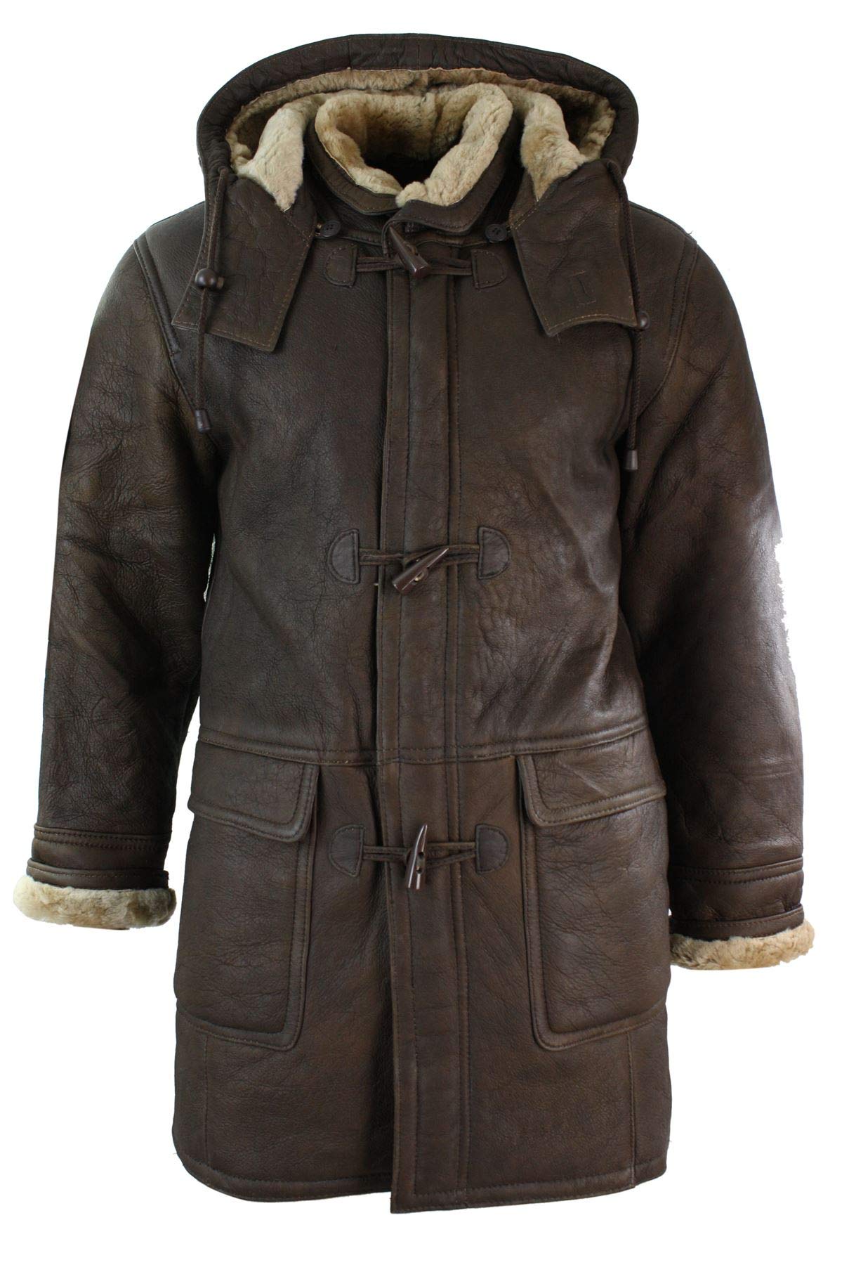TruClothing Mens Tan Sheepskin Duffle Safari Jacket Hood - XL