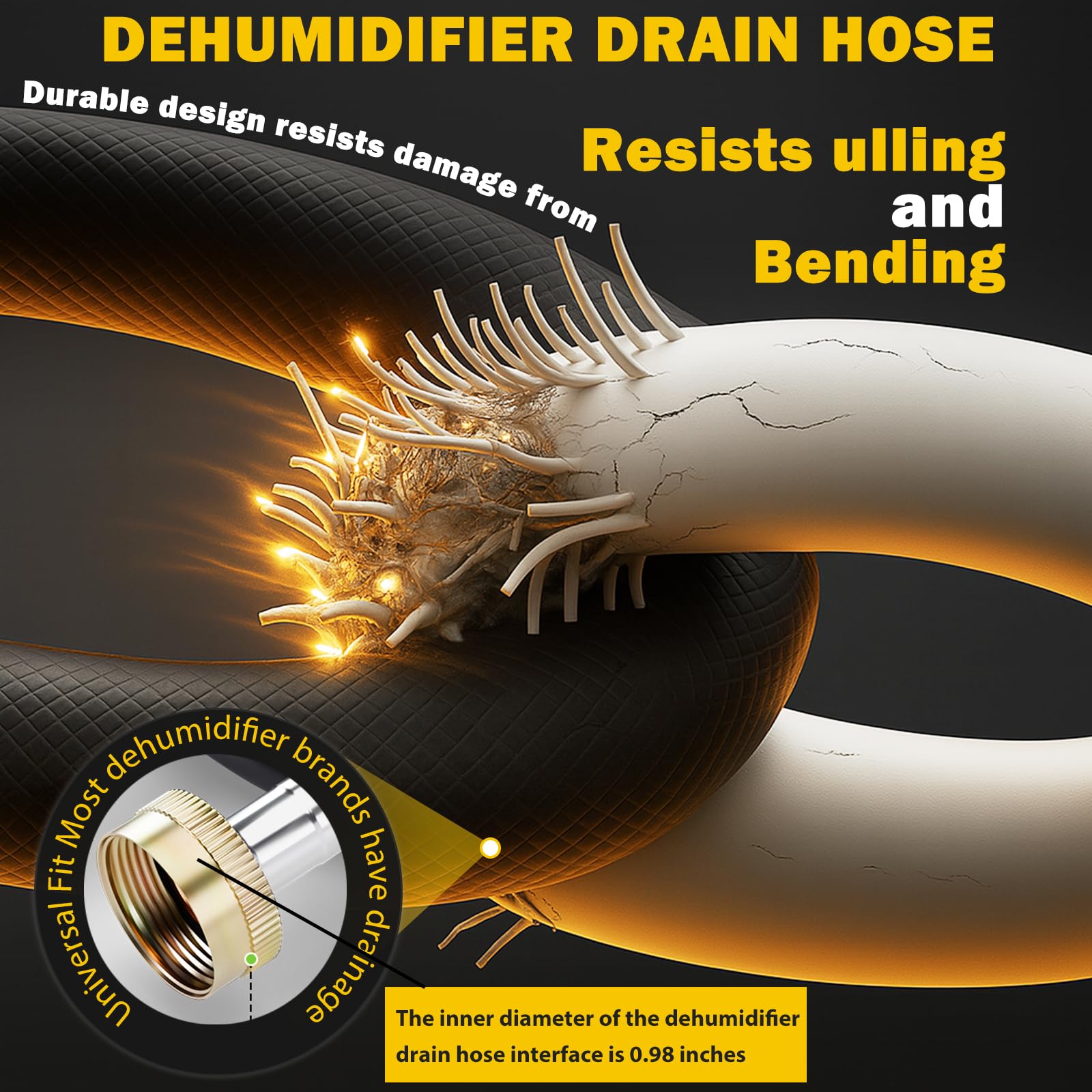 Manguera de drenaje deshumidificador de 13 pies con conector FHT de 3/4 pulgadas a prueba de fugas y resistente al óxido, manguera de drenaje portátil sin enredos de CA gruesa para interiores 5