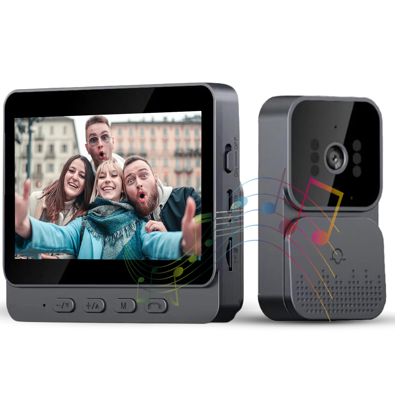 1080P Timbre Inalámbrico con Cámara,Timbre inalámbrico exterior impermeable Con pantalla IPS de 4,3 'Visión No requiere WiFi audio bidireccional visión nocturna，Timbre con camara inalambrico Vision70°