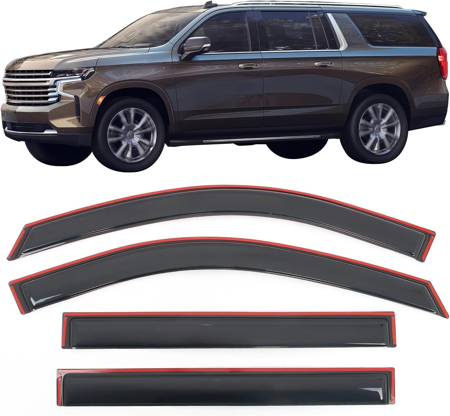 IKON MOTORSPORTS in Channel Window Visors Compatible with 2021-2026 Chevrolet Suburban& Cadillac Escalade ESV& GMC Yukon XL, Slim Style Acrylic Smoke Rain Guards, Side Window Wind Deflectors 4PCS