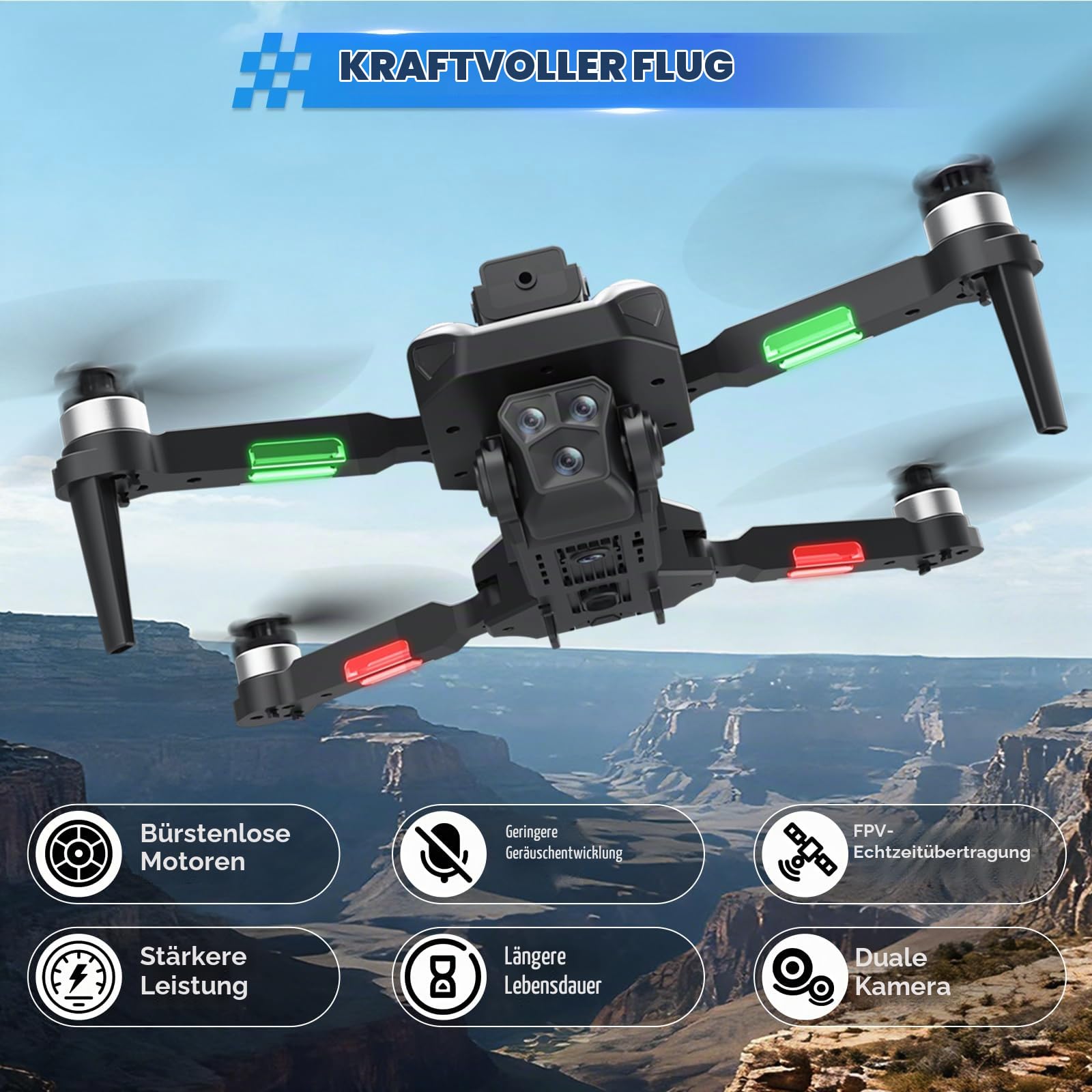A Alpha Drohne mit Kamera, Profi FPV Drohne für Einsteiger mit Kamera Quadrocopter Indoor & Outdoor Geschenke für Anfänger