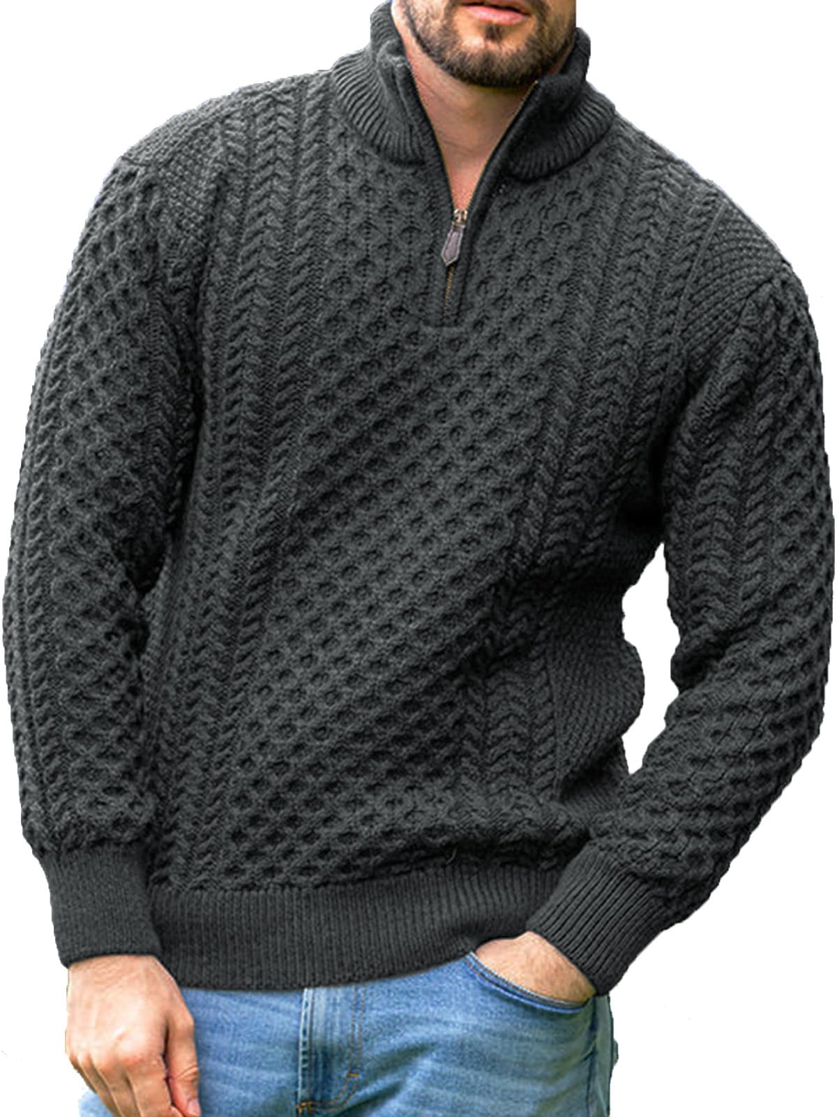 Men's Irish Fisherman Sweaters Cable Knit Half Zip Jacquard Pullover