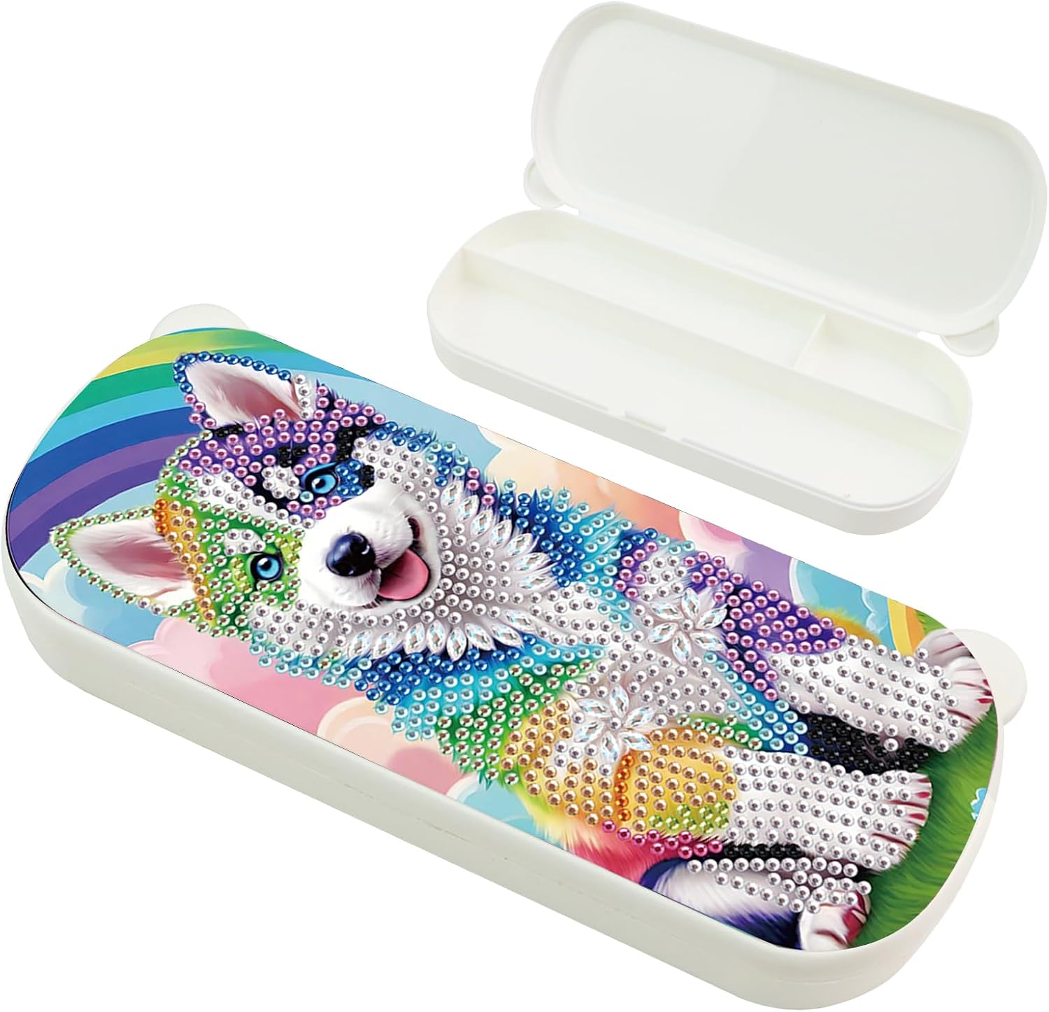 TDFERAN Diamond Painting Pencil Box 8x22cm Corgi Dog Pack Plastic Pencil Boxes Adult Digital Diamond Painting Handmade Art Pen Box Stationary Storage Boxes for Adult Students Back to School Gift