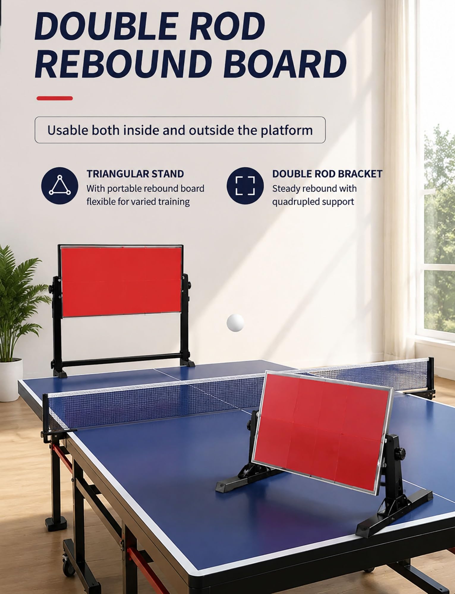 Tavola da ping pong con ritorno regolabile a 360°, tavolo portatile da allenamento per casa, palestra, ufficio e studio autonomo
