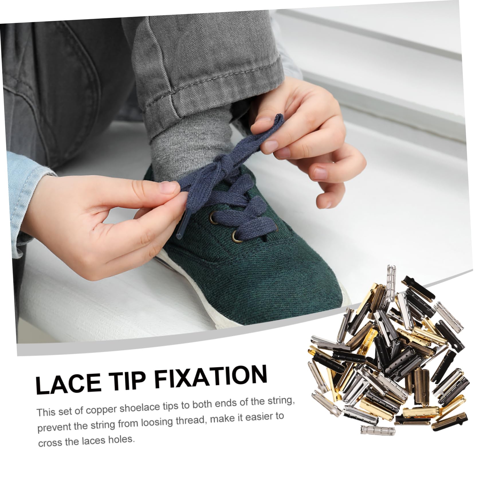 VANZACK 80 Piezas de Puntas de Cobre para Cordones de Zapatos, Cabezas de Repuesto para Reparación, Facilitan Cruzar Agujeros y Acortan Cordones