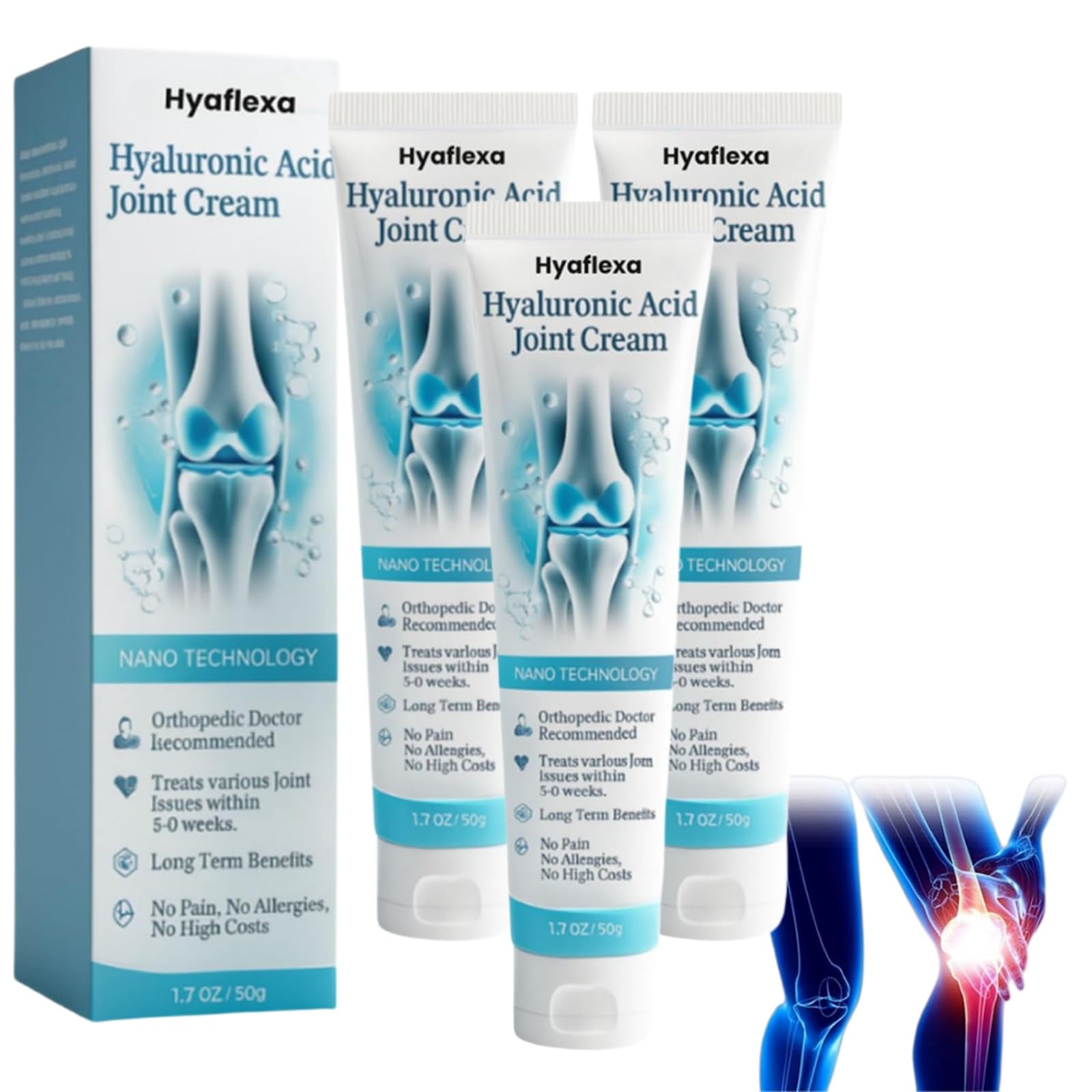 Hyaflexa - Crema para articulaciones con hialurón y alivio del dolor, con extracto de cúrcuma, ingredientes naturales, crema calmante para las articulaciones con cúrcuma y menta (3 paquetes)